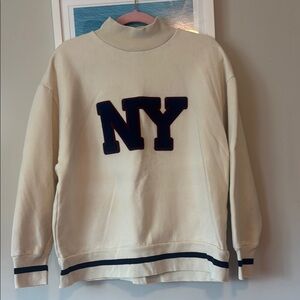 Zara Mock Neck Cream NY Sweatshirt